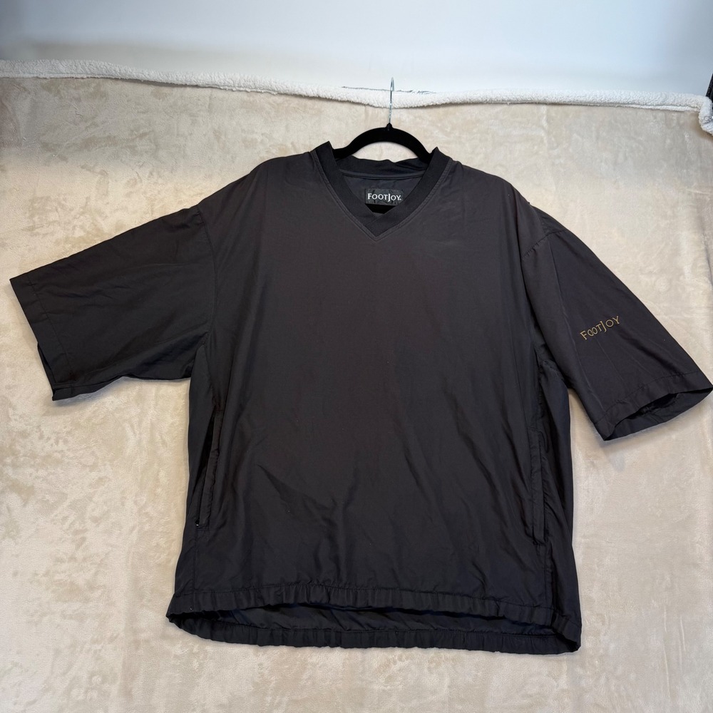 FootJoy Windshirt Mens Large Black Good Short Sleeve V-Neck Golf Pullover